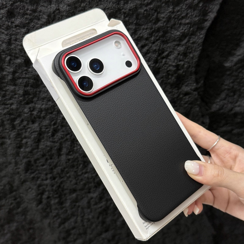 高级黑色荔枝纹无边框适用苹果17air手机壳超薄磁吸iPhone16promax肤感散热15/14镜头红圈16e男女款钛灰色硬