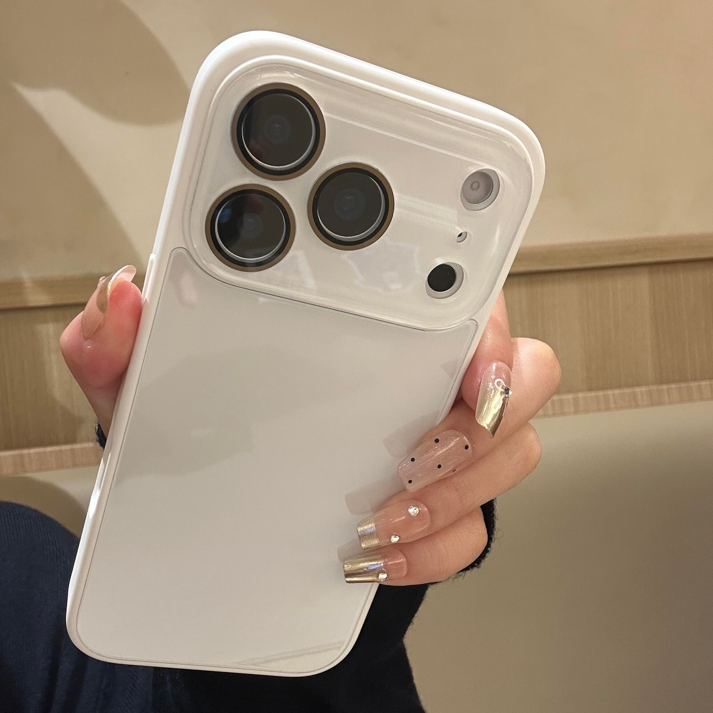 水晶镜头冰感玻璃适用苹果17promax手机壳iPhone16/15promax高级感纯色月光白14/13亮面耐脏简约男女款奢华粉