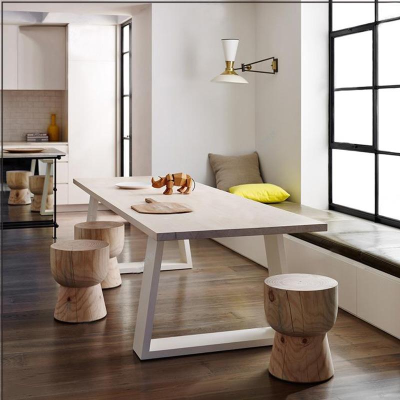 北欧实黑业色餐木桌工风设计西餐厅师桌子创意铁艺酒吧休2020-8-3