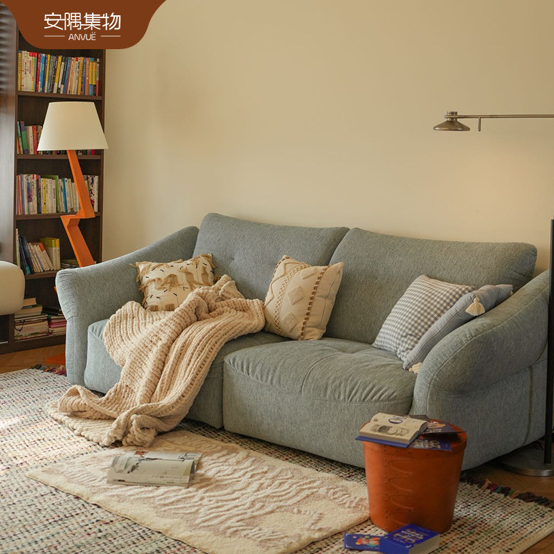 安隅集物蒙朵沙发摇梦蓝全可拆洗中古风复古包豪斯蓝色布艺小户型