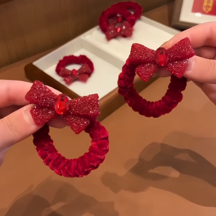 新年红色蝴蝶结头绳女2024新款高级感丝绒发圈扎头发绳耐用皮筋