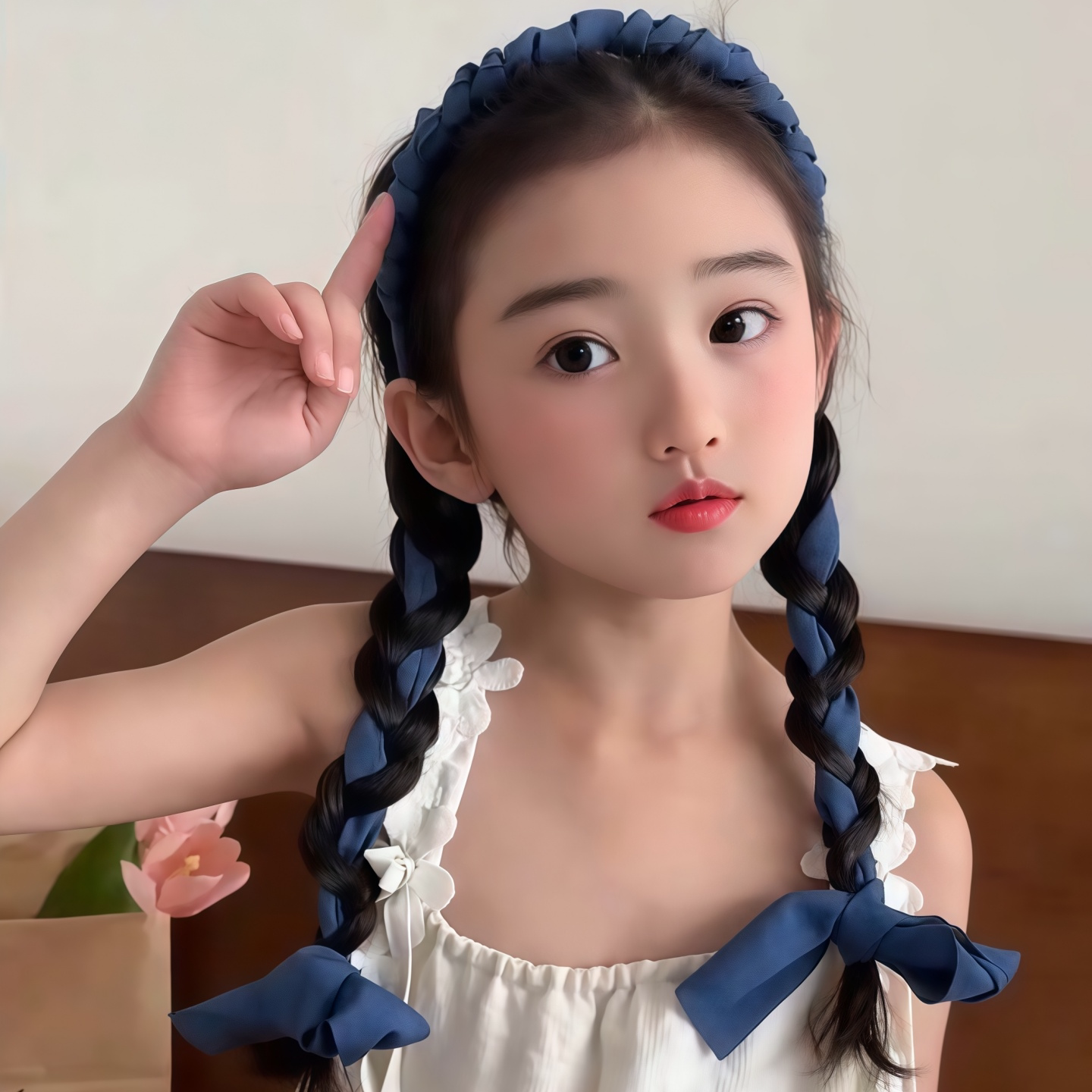 牛仔蓝编发发箍儿童发饰女童马尾辫子扎头发飘带仙女压发头箍新款