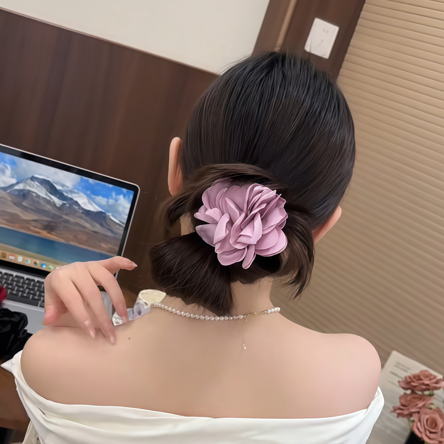 高级感甜美仿真玫瑰发圈