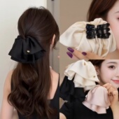 黑色缎面裙摆抓夹女2025新款 半扎发夹后脑勺低马尾鲨鱼夹子头饰