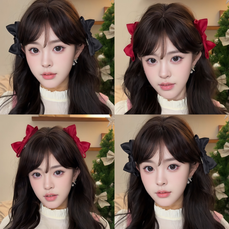 红色蝴蝶结发夹女公主夹黑色刘海夹头饰发卡侧边夹子新年过年头饰