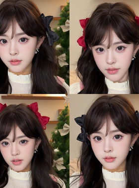 红色蝴蝶结发夹女公主夹黑色刘海夹头饰发卡侧边夹子新年过年头饰