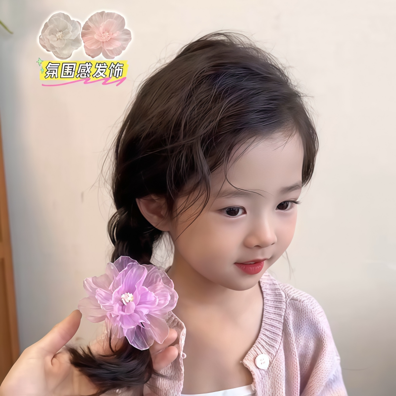 超仙森系手工欧根纱花朵发夹甜美少女感度假风边夹氛围感拍照发饰