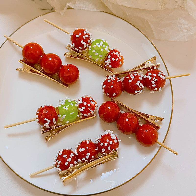 红色仿真糖葫芦发夹女新年过年头饰边夹趣味食玩刘海发饰发卡女
