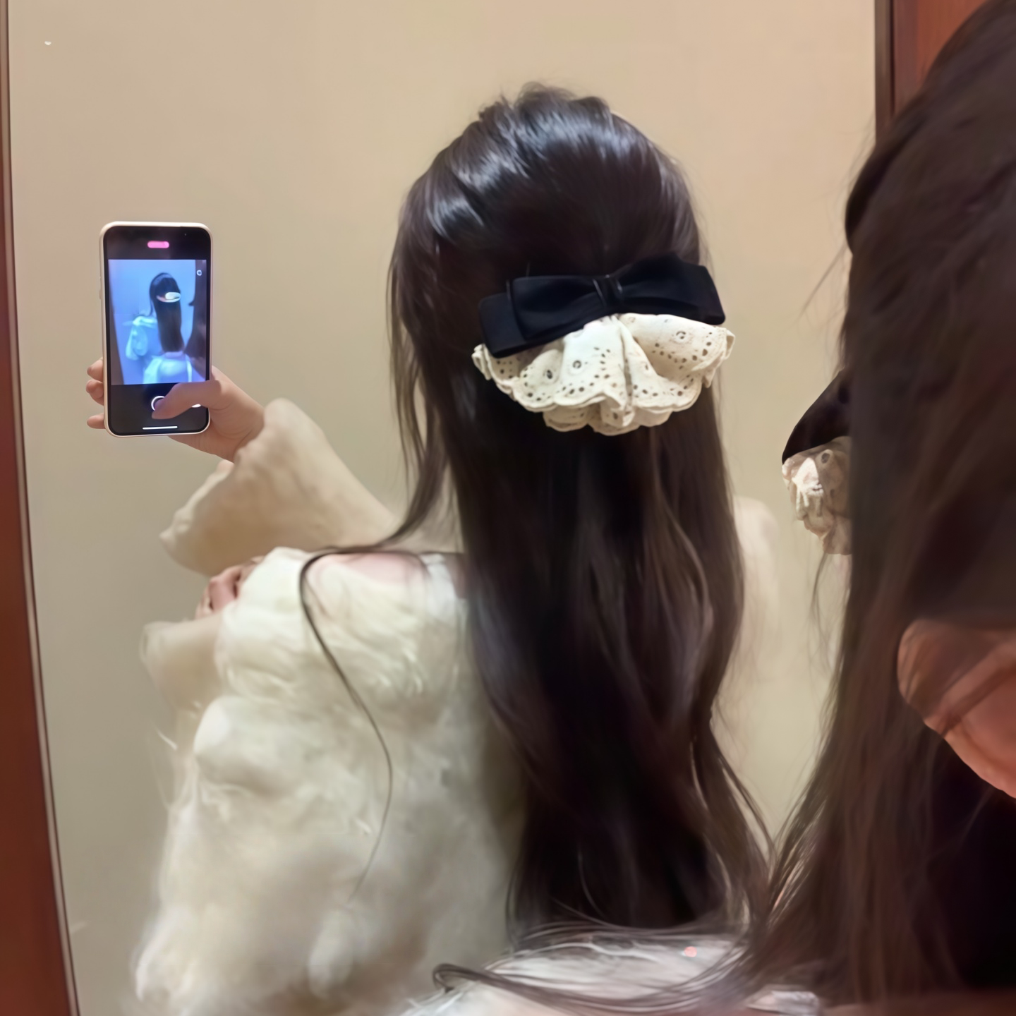 韩系丝绒蝴蝶结蕾丝马尾弹簧夹
