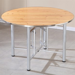 大圆桌杉木皮多层板桌面玻璃转盘折叠架流动酒席乡村家用饭店桌子