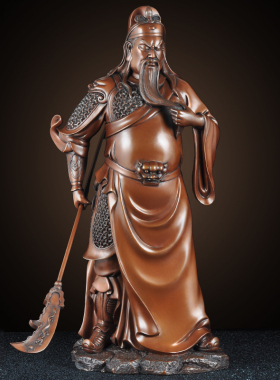 紫铜招财关公摆件武财神关二爷关羽像招财摆设家居客厅玄关装饰品