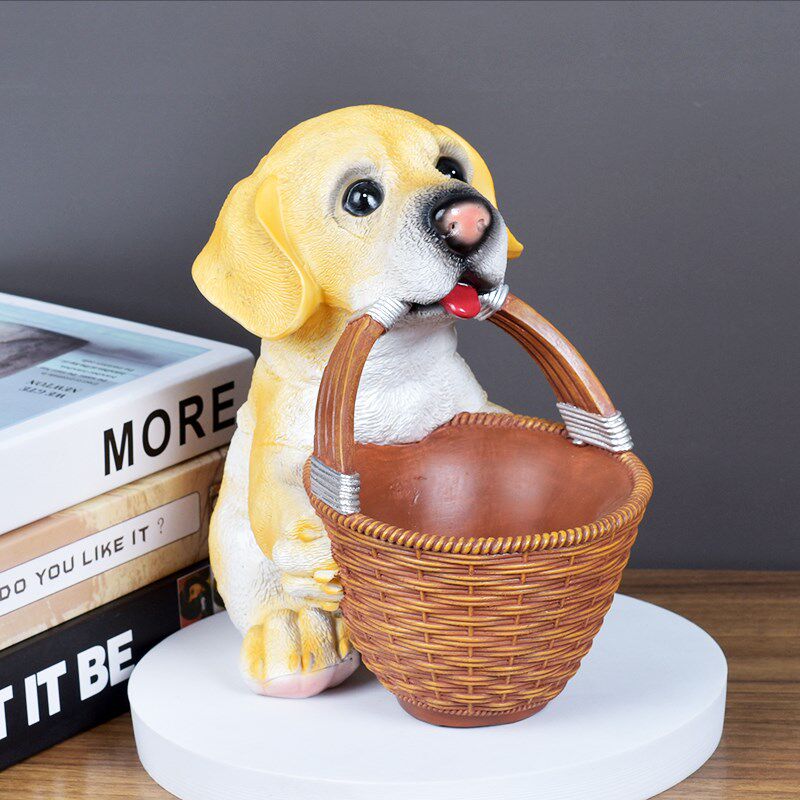 可爱狗狗收纳篮家用田园风柴犬造型摆件玄关钥匙收纳架前台糖果盒