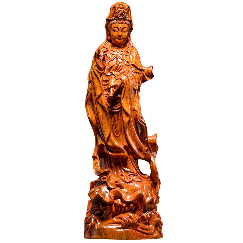 花梨木雕观音摆件红木滴水观音佛像工艺品家居镇宅招财风水装饰品