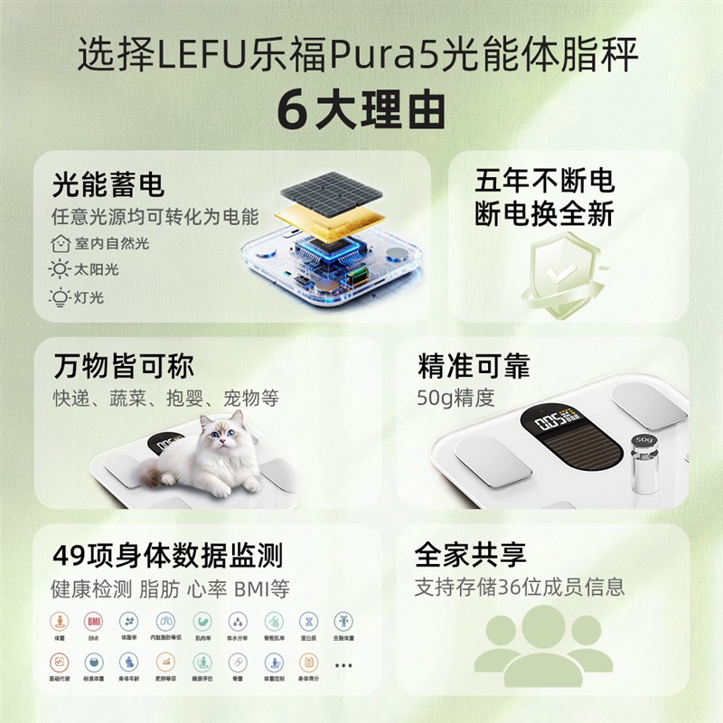 LEFU乐福光能体脂秤智能健康秤体重秤家用电子秤精准测脂减肥礼物