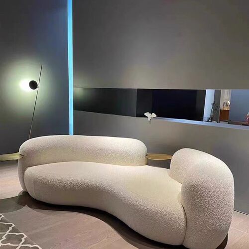 北欧设计师款创意客厅沙发现代极轻奢弧形豌豆沙发优质羊羔绒面料