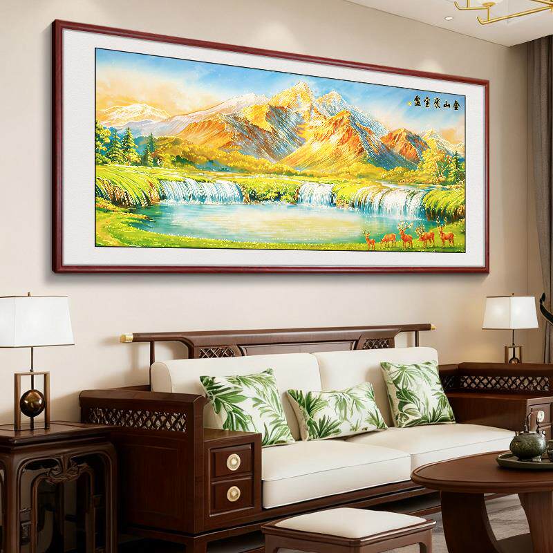 背靠金山客厅装饰画山水画聚宝盘浮雕新中式办公室沙发背景墙挂画