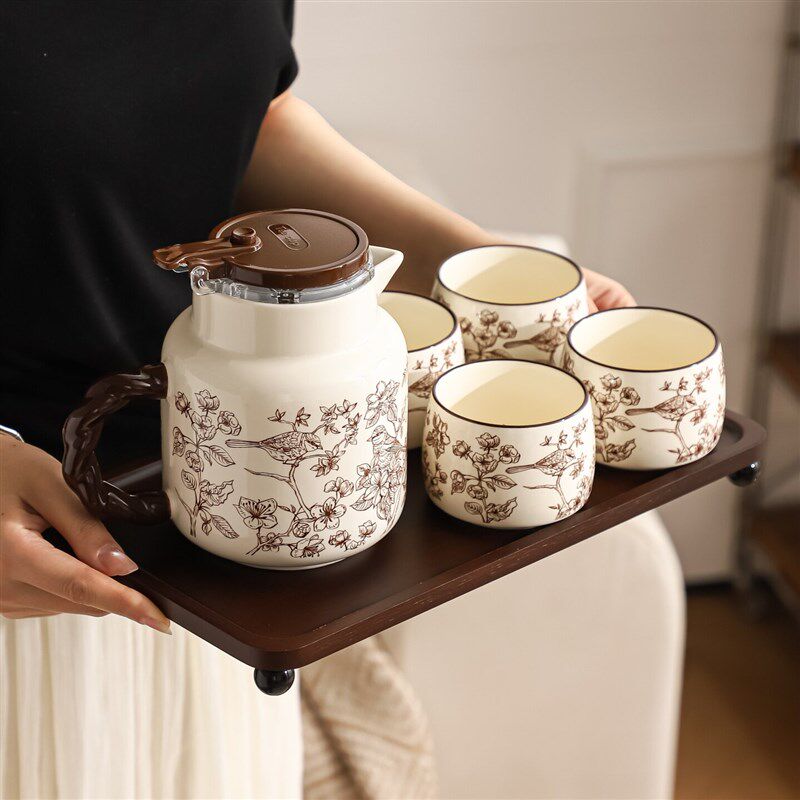 新款中式陶瓷茶具套装花鸟图案茶壶茶杯礼盒装水壶水杯水具新婚礼