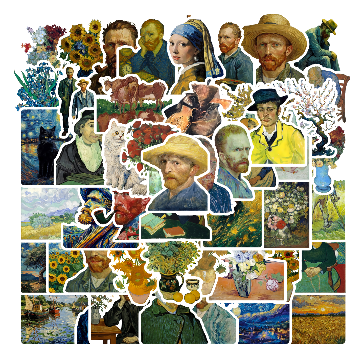 50张油画风梵高的世界名画贴纸