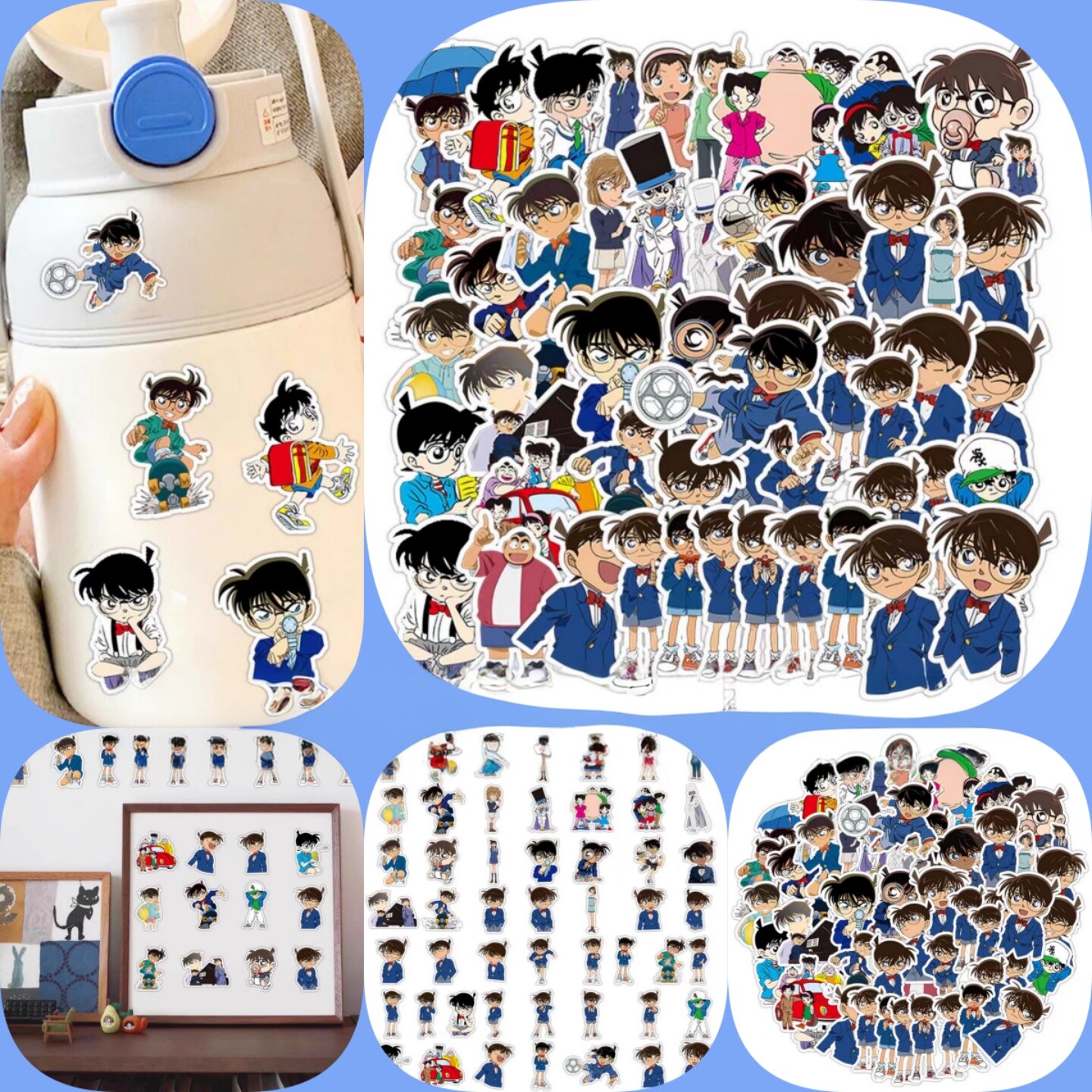 50张日本名侦探柯南动漫贴纸工藤新一可爱卡通二次元涂鸦旅行箱汽车手机壳文具摩托车电瓶车装饰DIY防水贴画
