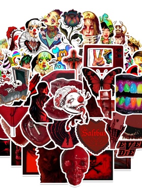 50张暗红色卡通哥特风透明款贴纸diy手机壳笔记本电脑水杯充电宝ipad收纳柜储物箱桌面墙面遮丑行李箱贴画