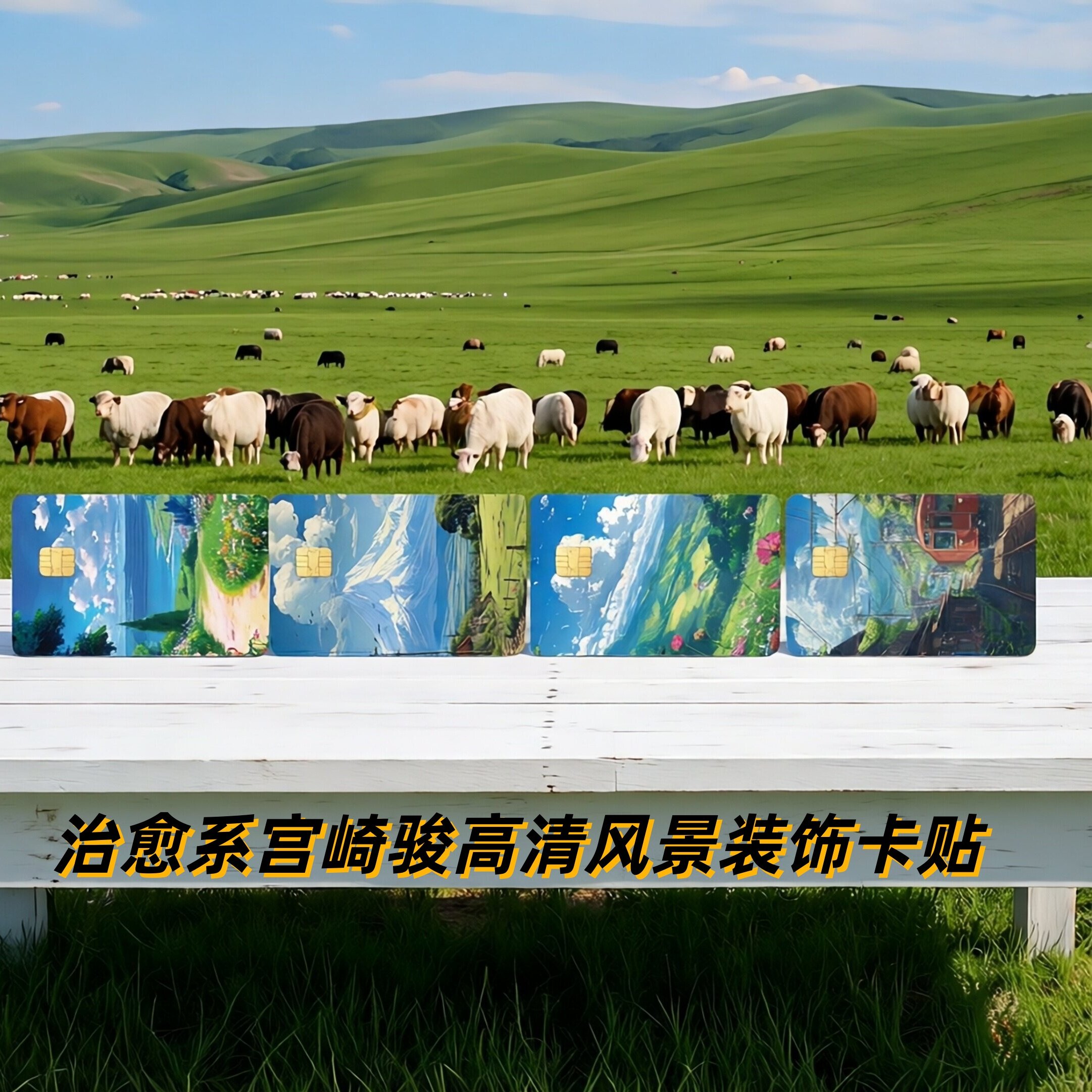 治愈系宫崎骏高清风景装饰卡贴PVC信用卡银行卡学生饭卡交通卡校园卡会员卡员工门禁卡贴纸防水防刮