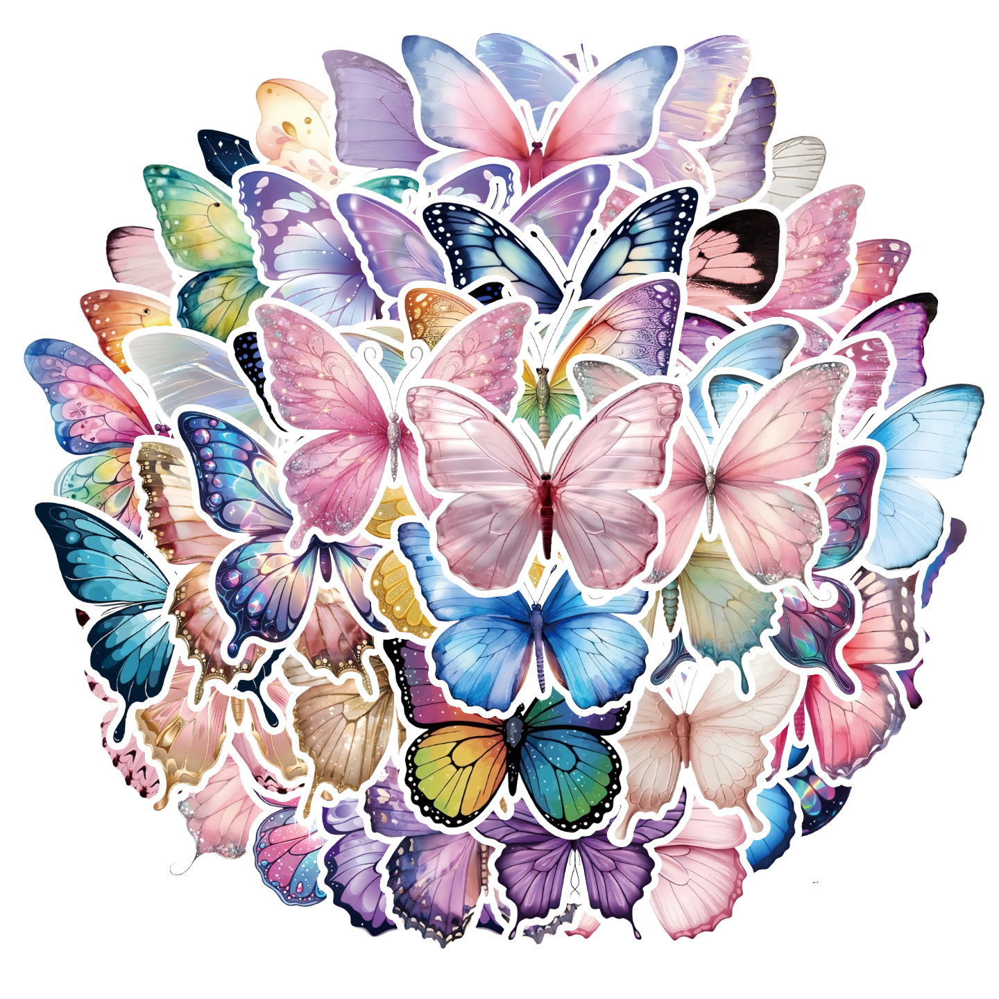 50张渐变色浪漫蝴蝶装饰贴纸