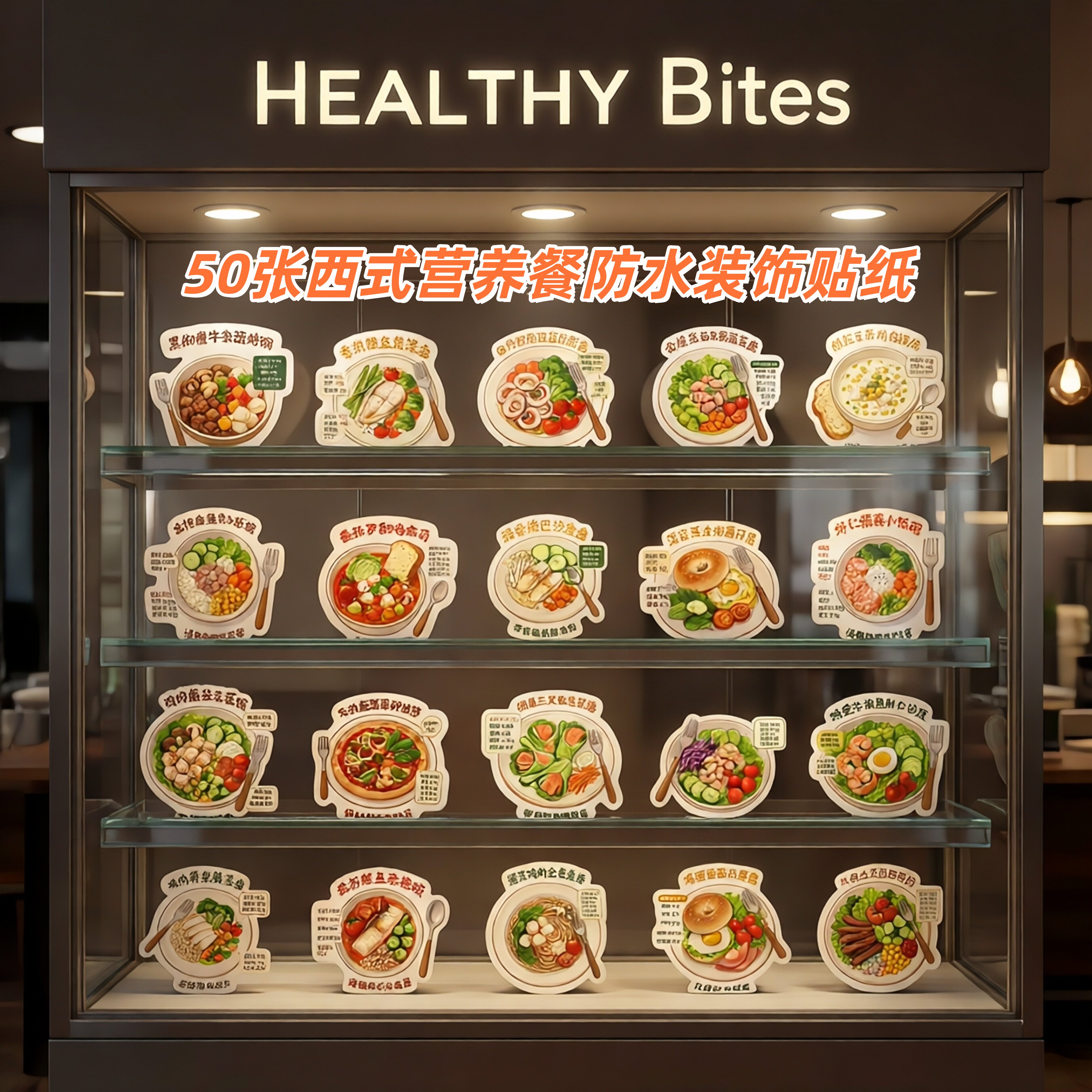 50张西式营养餐防水装饰贴纸