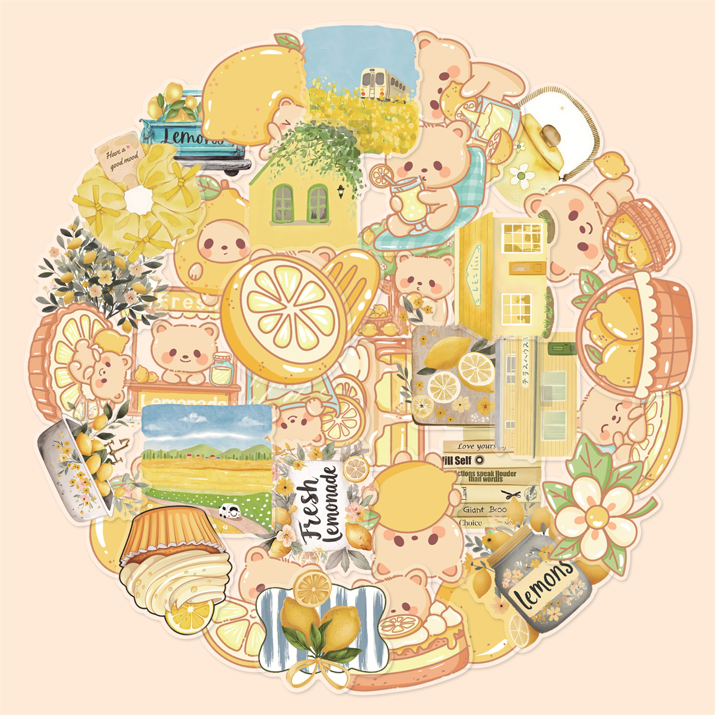 35张清新透明柠檬熊卡通防水贴纸