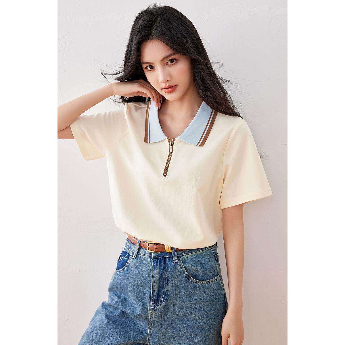 实拍夏季polo衫短袖t恤女