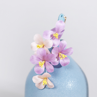 木池秋夏原创非遗绒花发夹小兰花汉服旗袍配饰簪花古风手工头饰