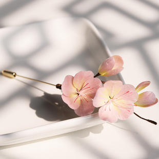 【桃夭】非遗绒花发簪新中式古风汉服头饰粉桃花发钗发饰旗袍配饰