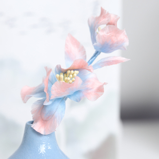 木池秋夏粉蓝鸢尾非遗绒花发簪新中式 国风高级感盘发簪子旗袍头饰