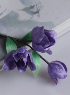 木池秋夏【紫鸢花】非遗绒花发饰女深紫色鸢尾花发夹国风小众配饰