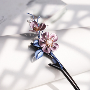 木池秋夏手工非遗缠花发饰古风紫色汉服头饰新中式发簪旗袍配饰