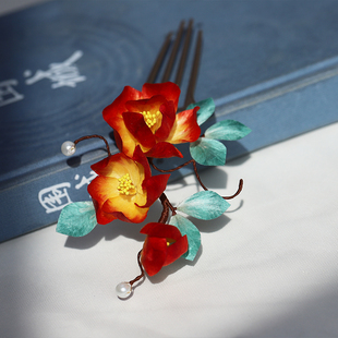 木池秋夏【繁花似锦】原创非遗绒花软簪新中式汉服马面裙簪子胸针