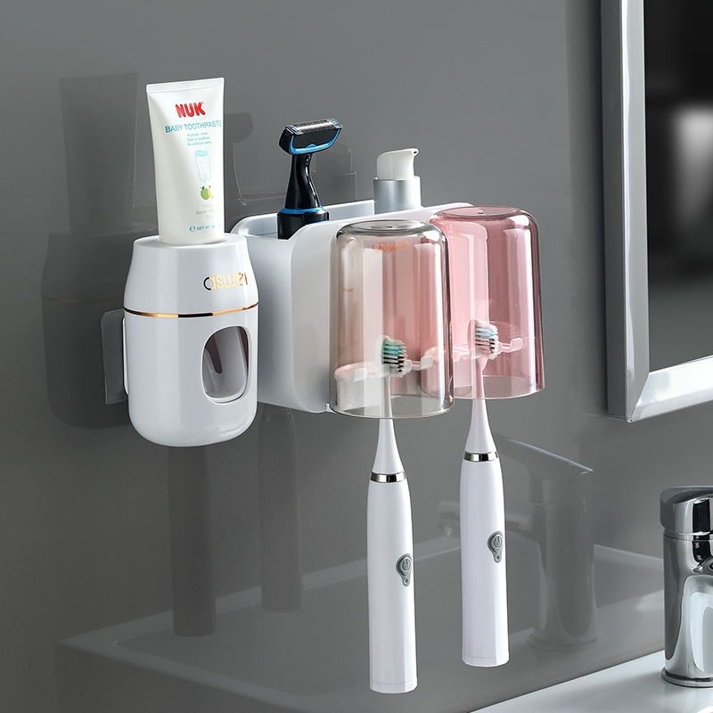 高颜值牙刷置物架壁挂式免打孔牙刷架新款卫生间刷牙杯漱口杯支架