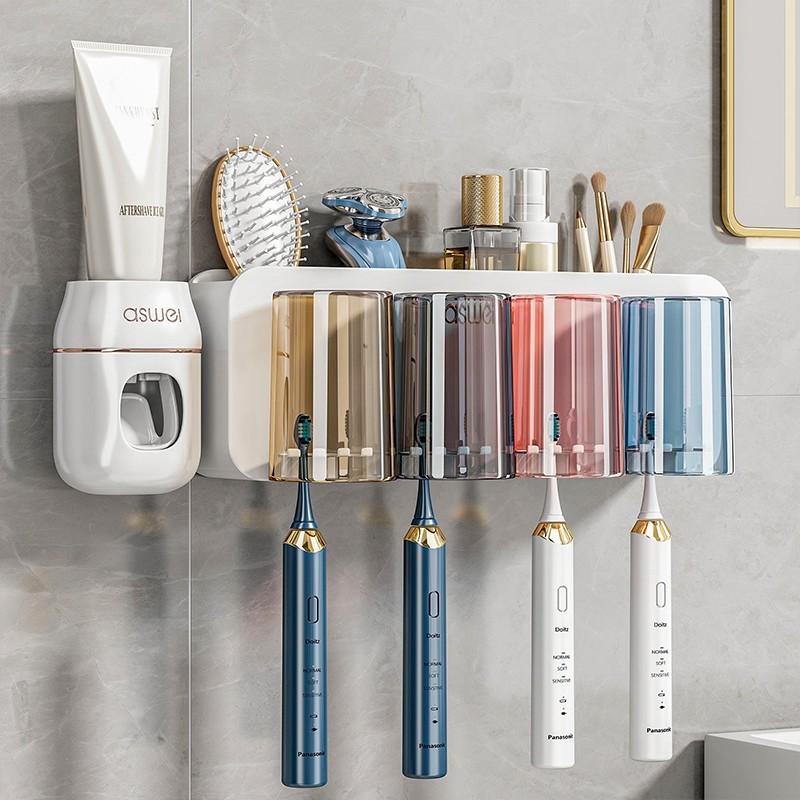 德国牙刷置物架家用轻奢免打孔刷牙杯漱口杯架壁挂式牙膏收纳架子