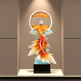 年年有鱼流沙画摆件乔迁新居礼物新中式玄关电视柜酒柜高档装饰品