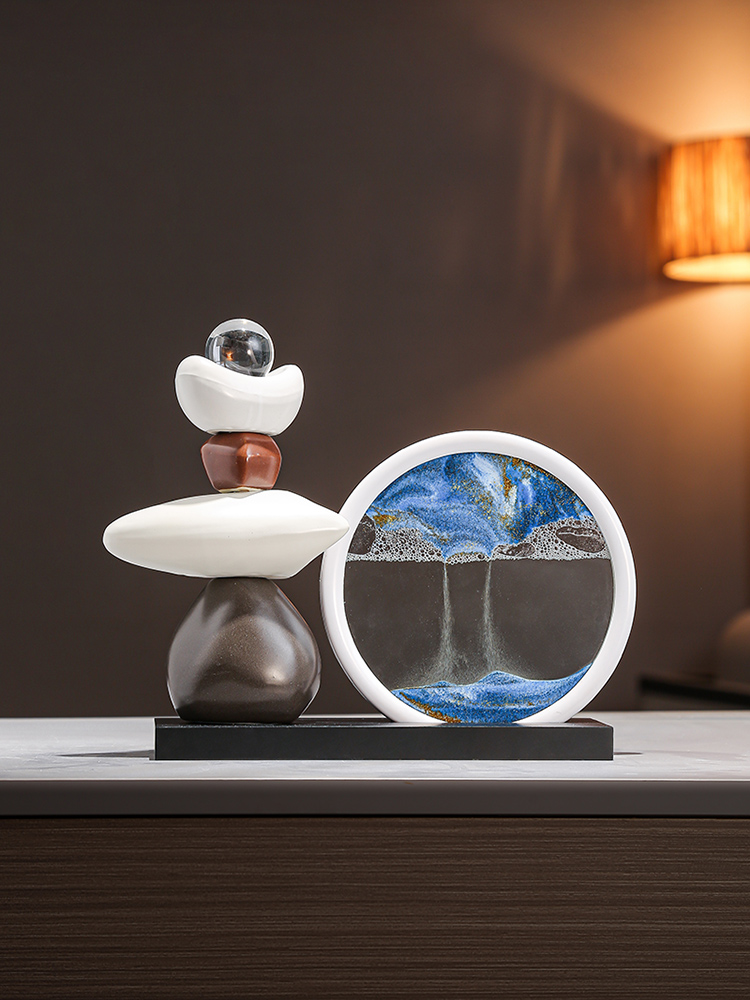 石润流沙画装饰客厅电视柜酒柜入口灯豪华高端办公室好运装饰