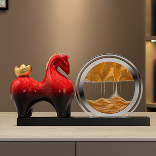 马上有钱创意流沙画摆件高级感客厅电视柜酒柜装饰品马年新年礼物