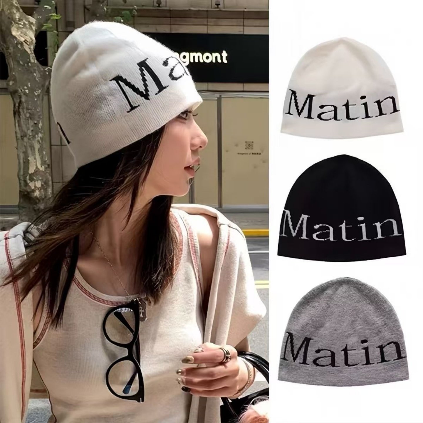 MatinKim韩版显脸小针织帽子张圭真同款毛线帽冷帽秋冬王鹤棣同款