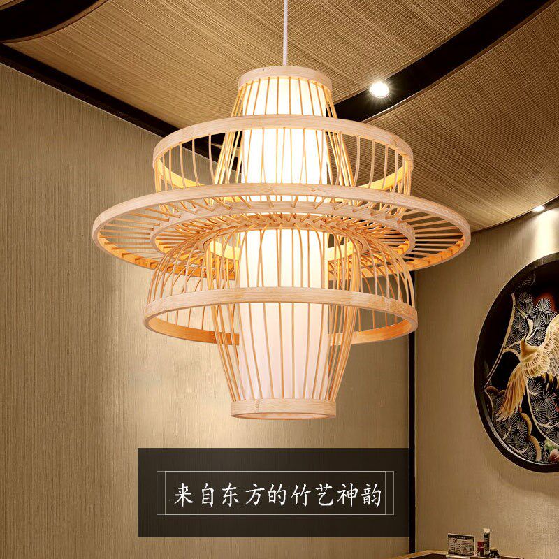 中式吊灯创意竹编吊灯复古灯笼饭馆过道走廊餐厅藤艺编织田园风灯