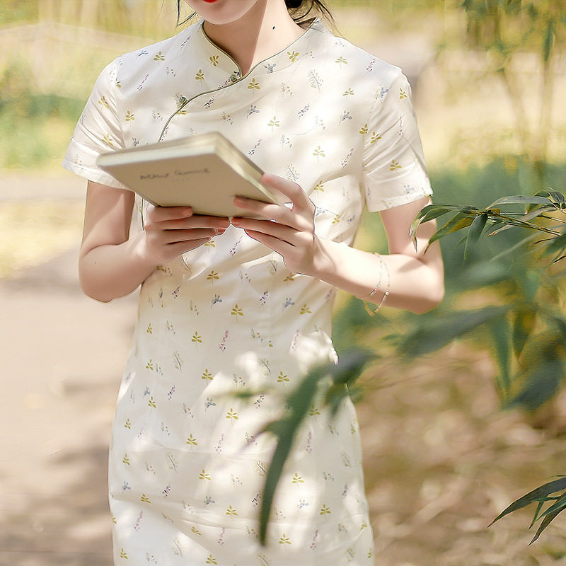 乙默2020夏季新款文艺旗袍裙改良版复古民族风棉A字连衣裙女实拍