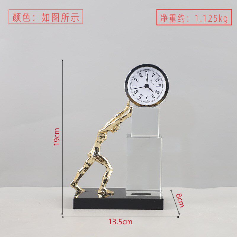 现代简约水晶推钟人个性钟表座钟装饰摆件客厅玄关电视柜家居饰品