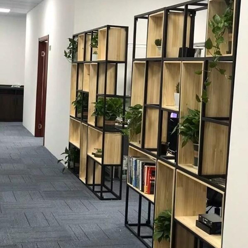 隔断书架铁艺置物架美式落地屏风客厅实木装饰展示架办公室收纳架