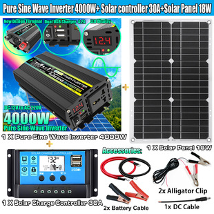 太阳能系统纯正波逆变器12V220V800W标4000W控制器30A太阳能板18W