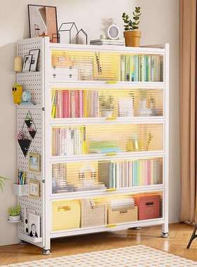 家用钢制书柜带防CWI门尘储物柜置儿童层落地铁艺书架客厅多收纳