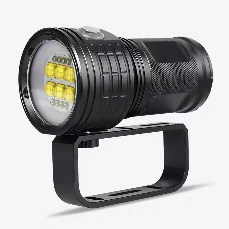 6颗9090 LED充电潜水补光灯手电筒白光红光蓝光摄影补光手电