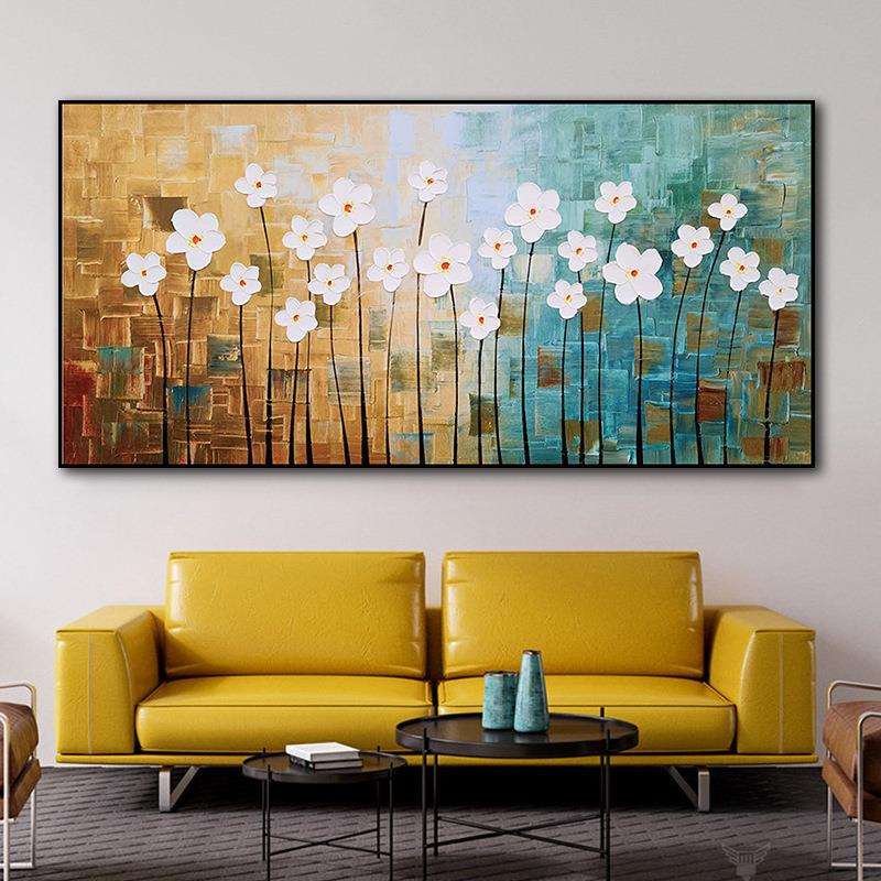 抽象花卉纯手绘油画HM217芯亚加马逊销笔肌壁理装饰画卧室客厅热