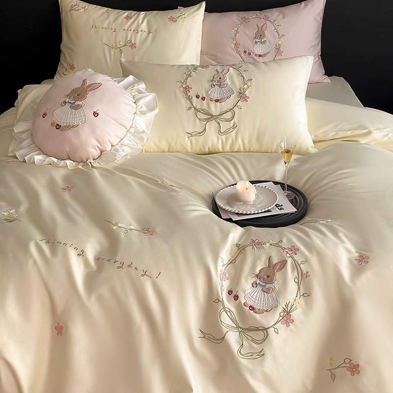 可爱兔兔100s长绒棉卡通百分百纯棉四件套小清新高品质床上用品
